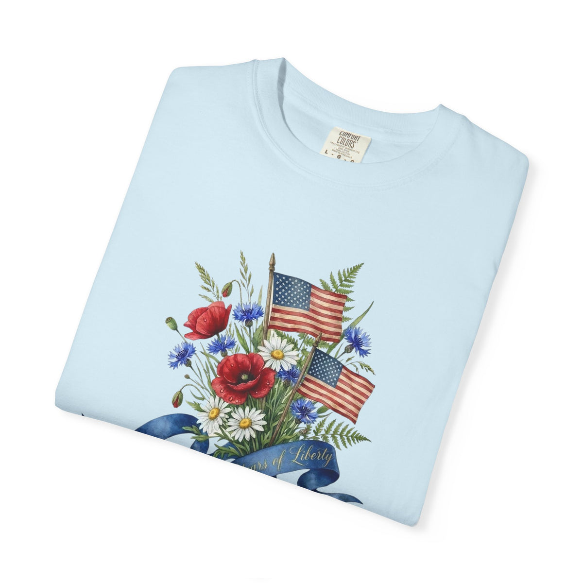 Patriotic Floral Bouquet T-Shirt — American Flag & Ribbon Graphic