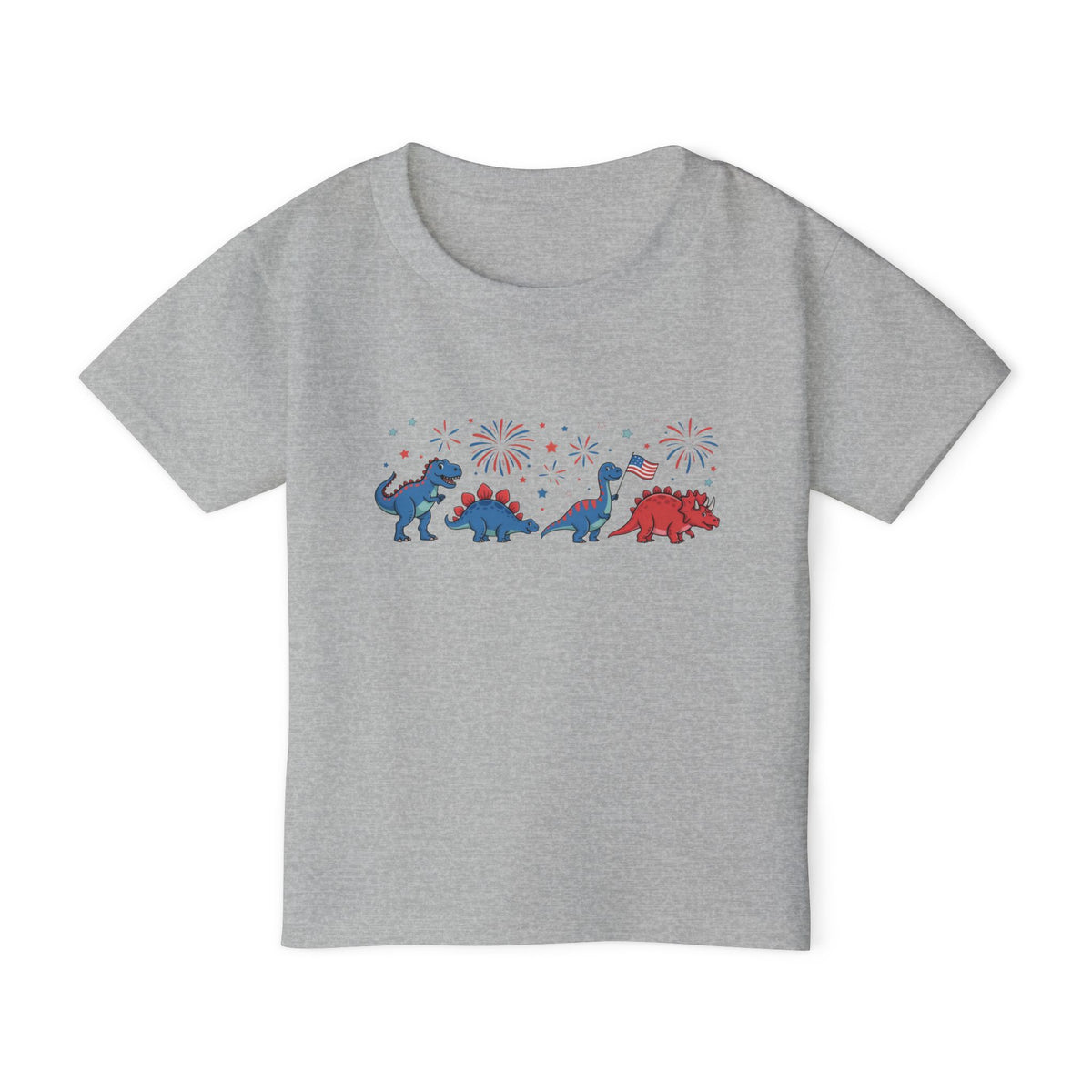 Toddler T‑Shirt — Red, White & Blue Dino Parade (4th of July Kids Tee)