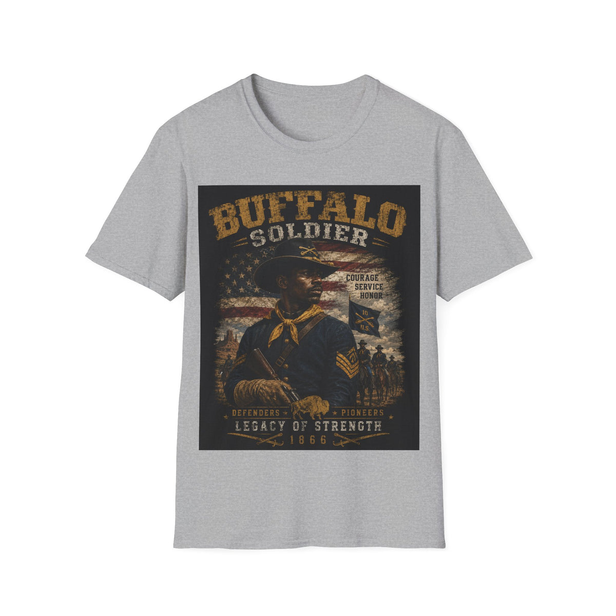 Buffalo Soldier T-Shirt — Vintage Military Tribute Tee (Courage • Service • Honor)