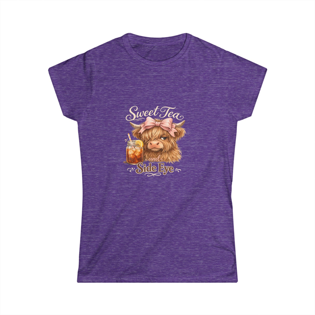 Side Eye Highland Cow Graphic Tee — Cute Scottish Cow with Mason Jar Iced Tea