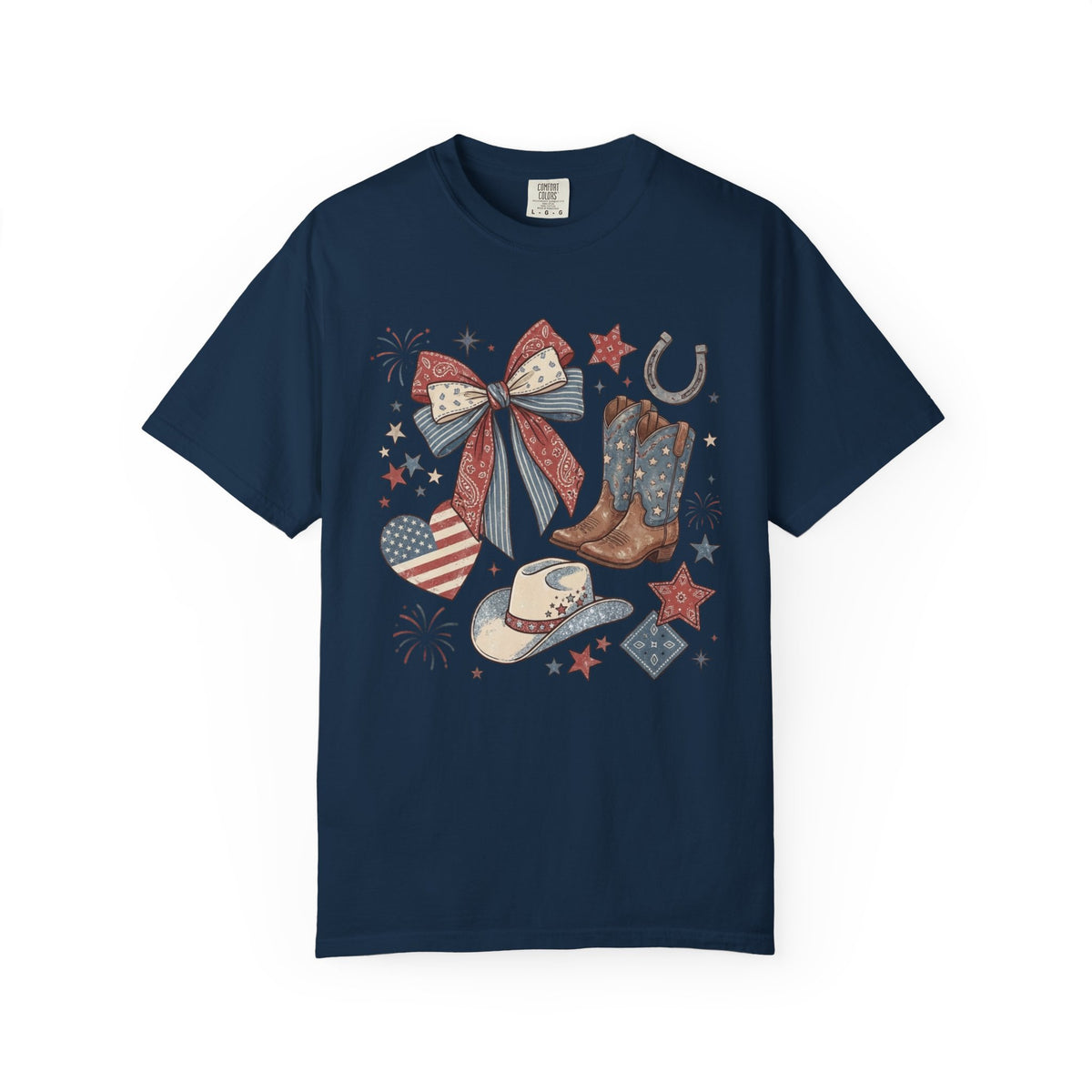 Cowboy Boots, Hat & Stars - Patriotic Western Graphic T-Shirt