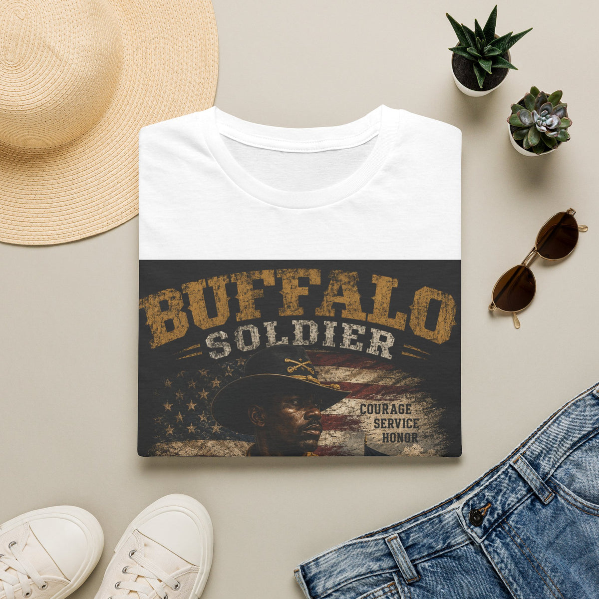 Buffalo Soldier T-Shirt — Vintage Military Tribute Tee (Courage • Service • Honor)
