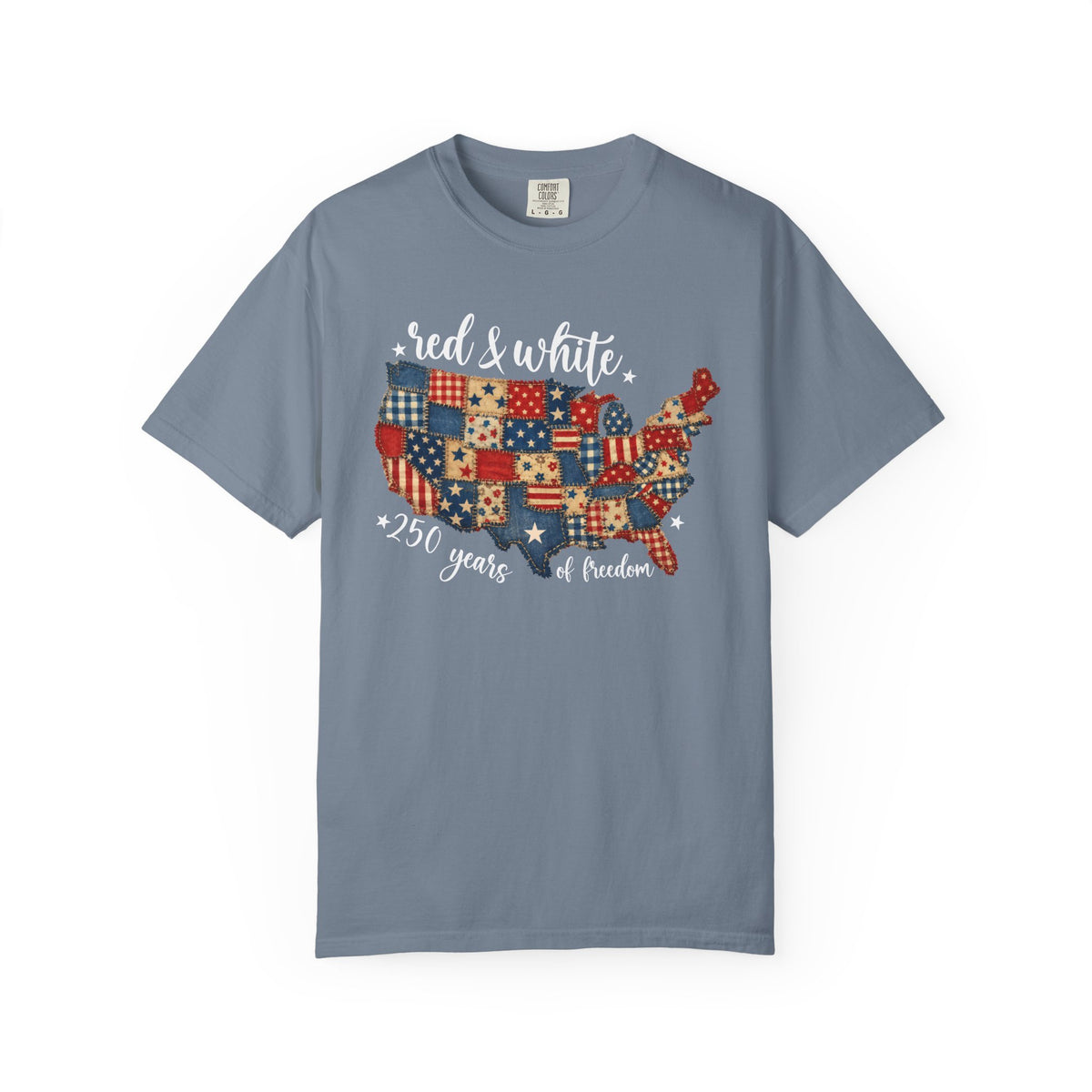 USA Map Patchwork T-Shirt — "Red & White" 250 Years