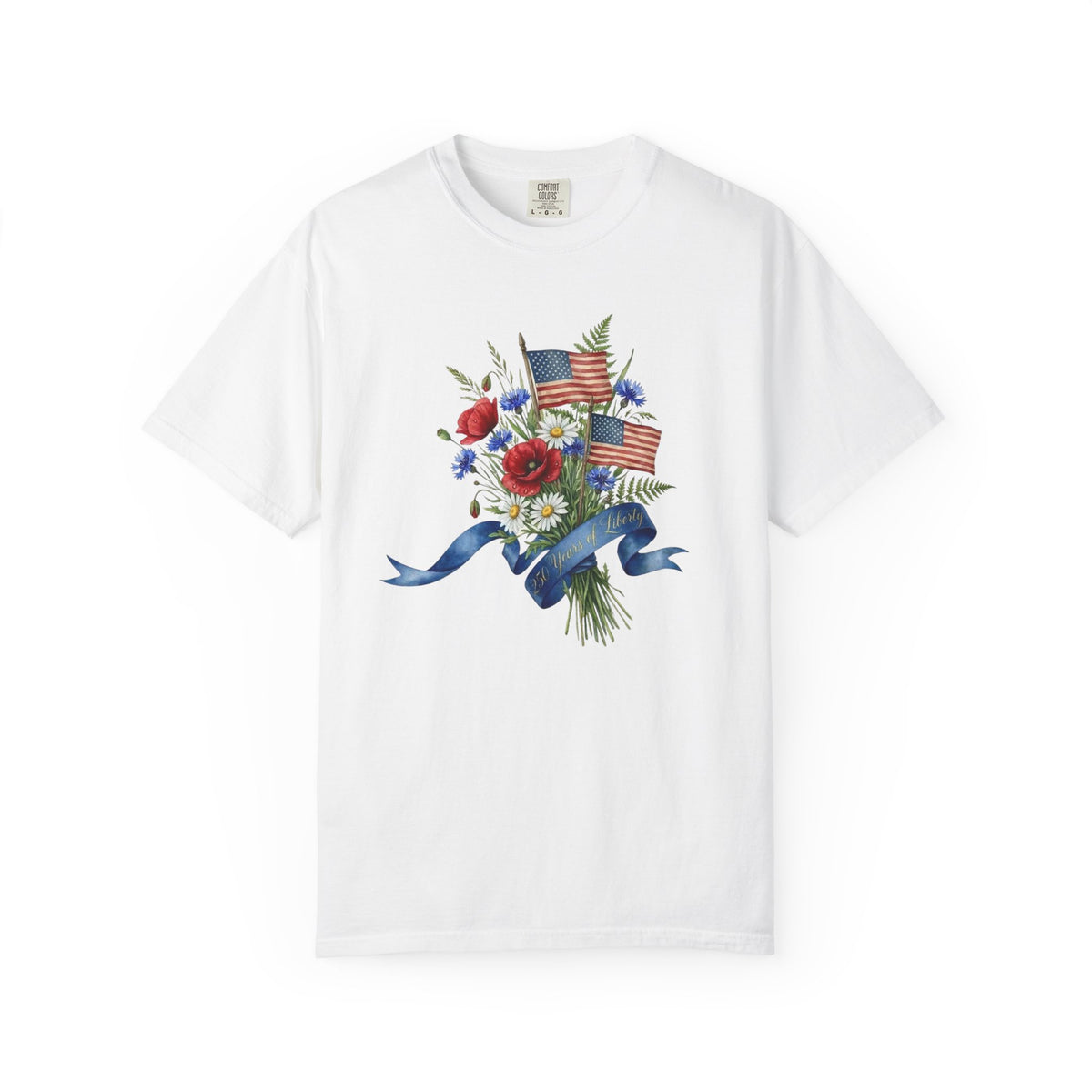 Patriotic Floral Bouquet T-Shirt — American Flag & Ribbon Graphic