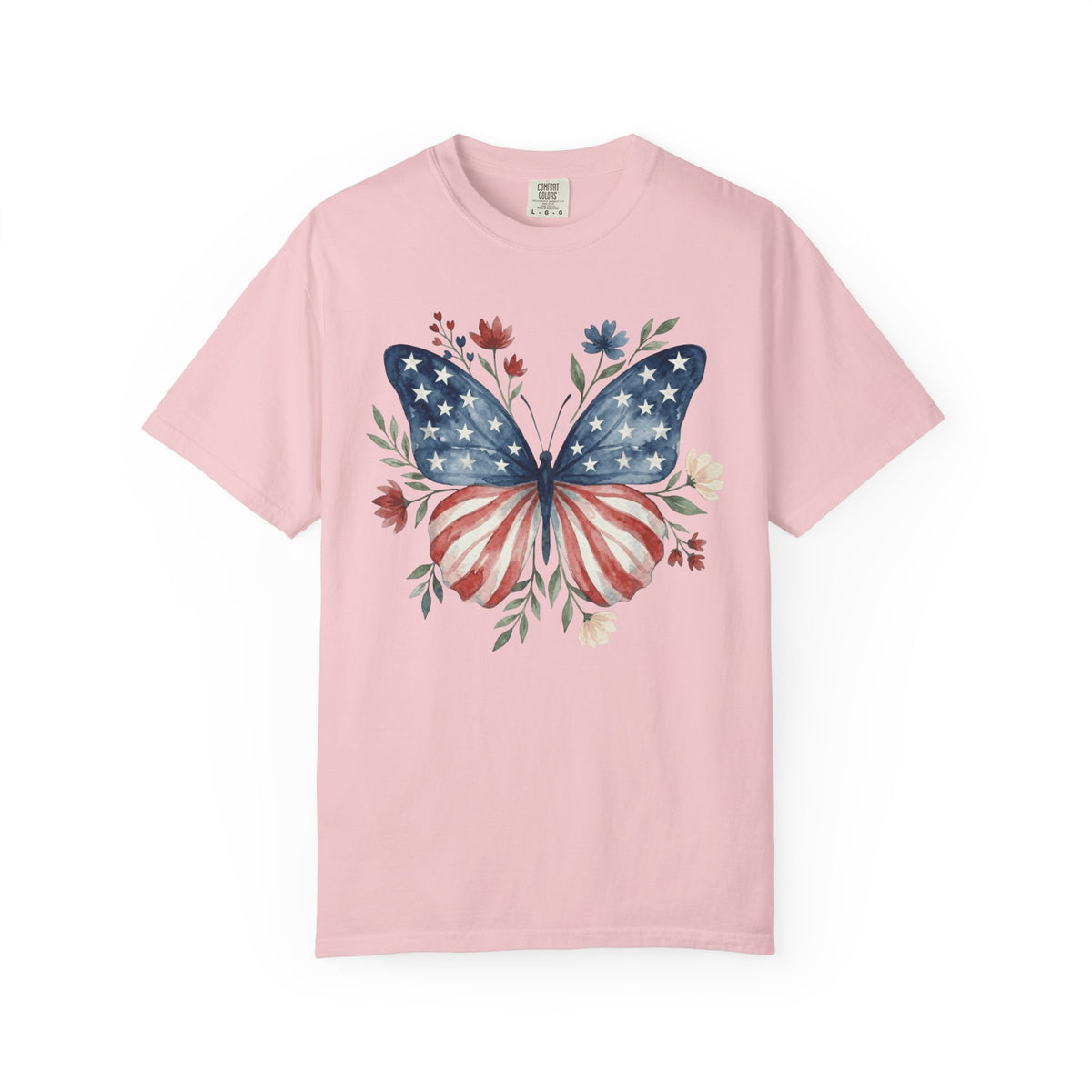 Patriotic Butterfly T‑Shirt — American Flag Floral Tee