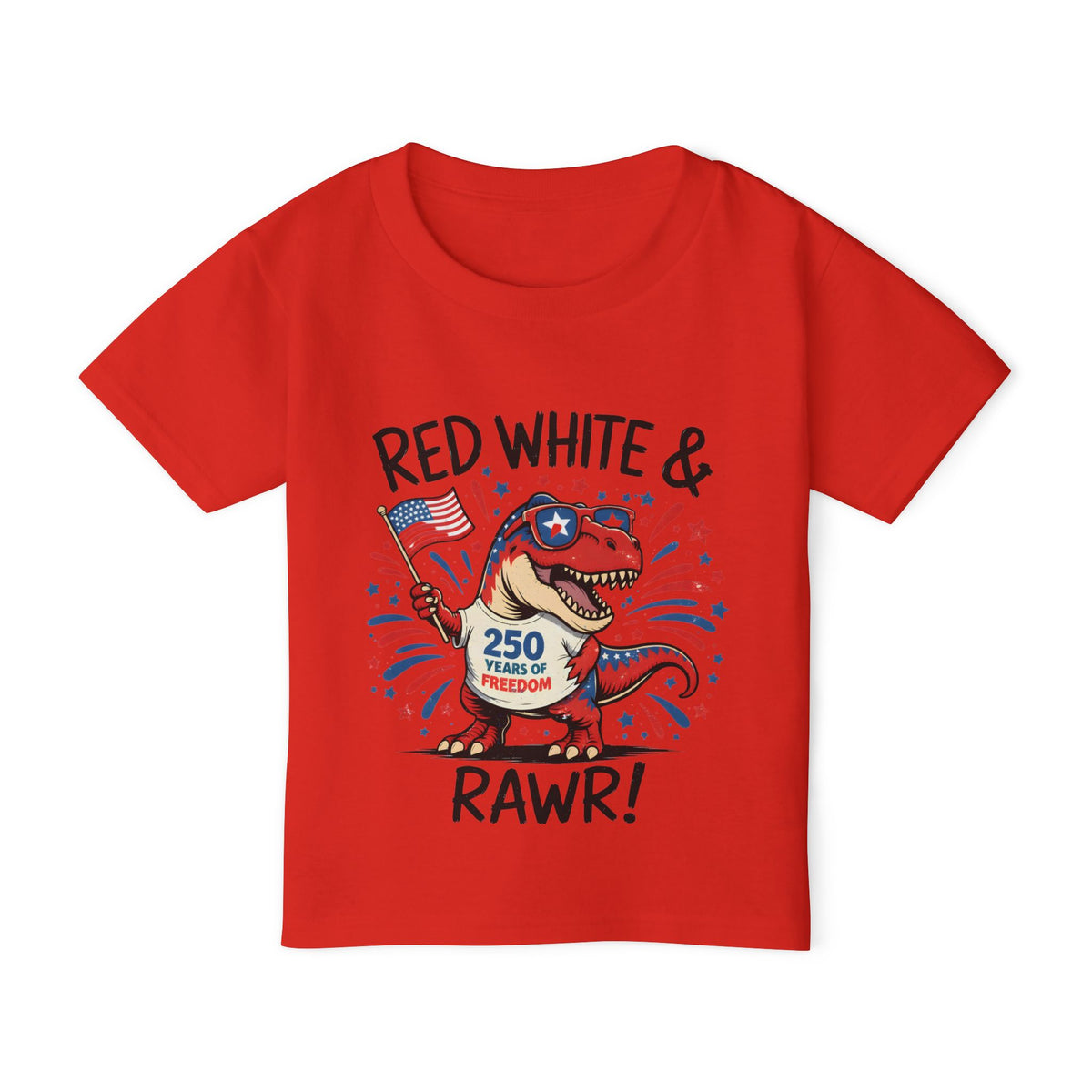 Toddler T-Shirt - "Red, White & RAWR!" Patriotic Dinosaur 4th of July Tee