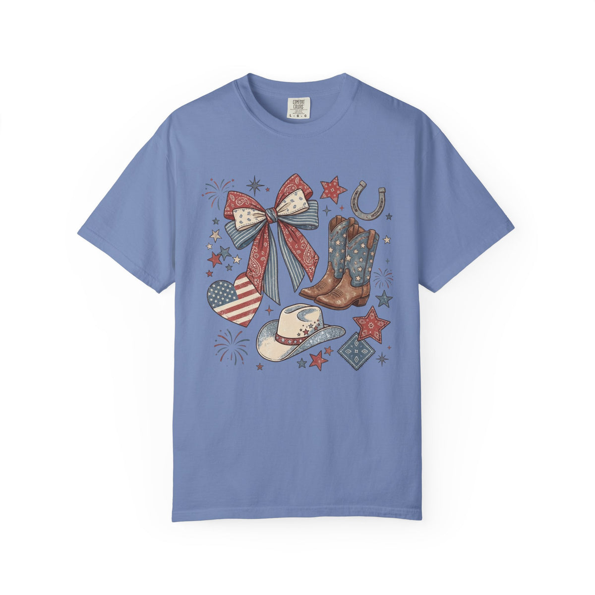 Cowboy Boots, Hat & Stars - Patriotic Western Graphic T-Shirt