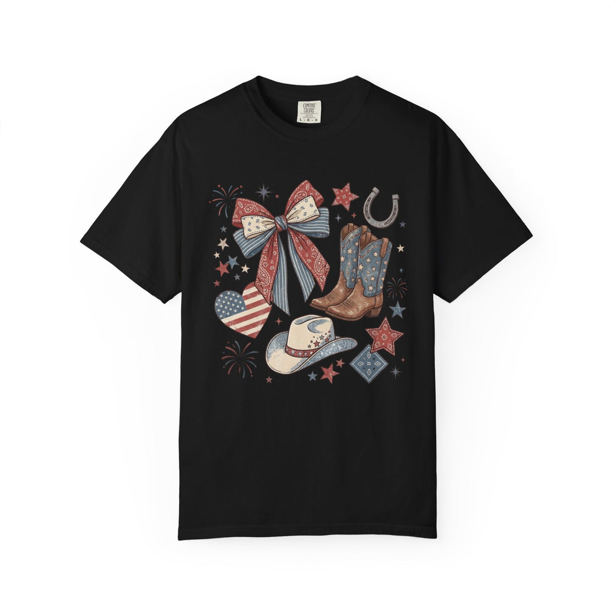 Cowboy Boots, Hat & Stars - Patriotic Western Graphic T-Shirt
