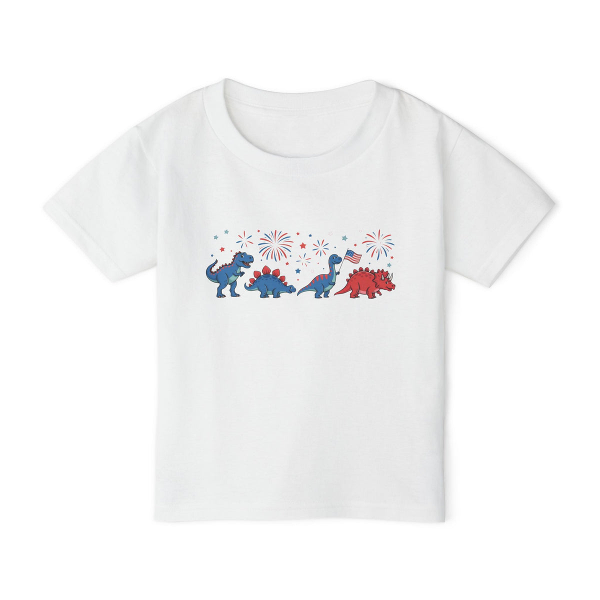 Toddler T‑Shirt — Red, White & Blue Dino Parade (4th of July Kids Tee)