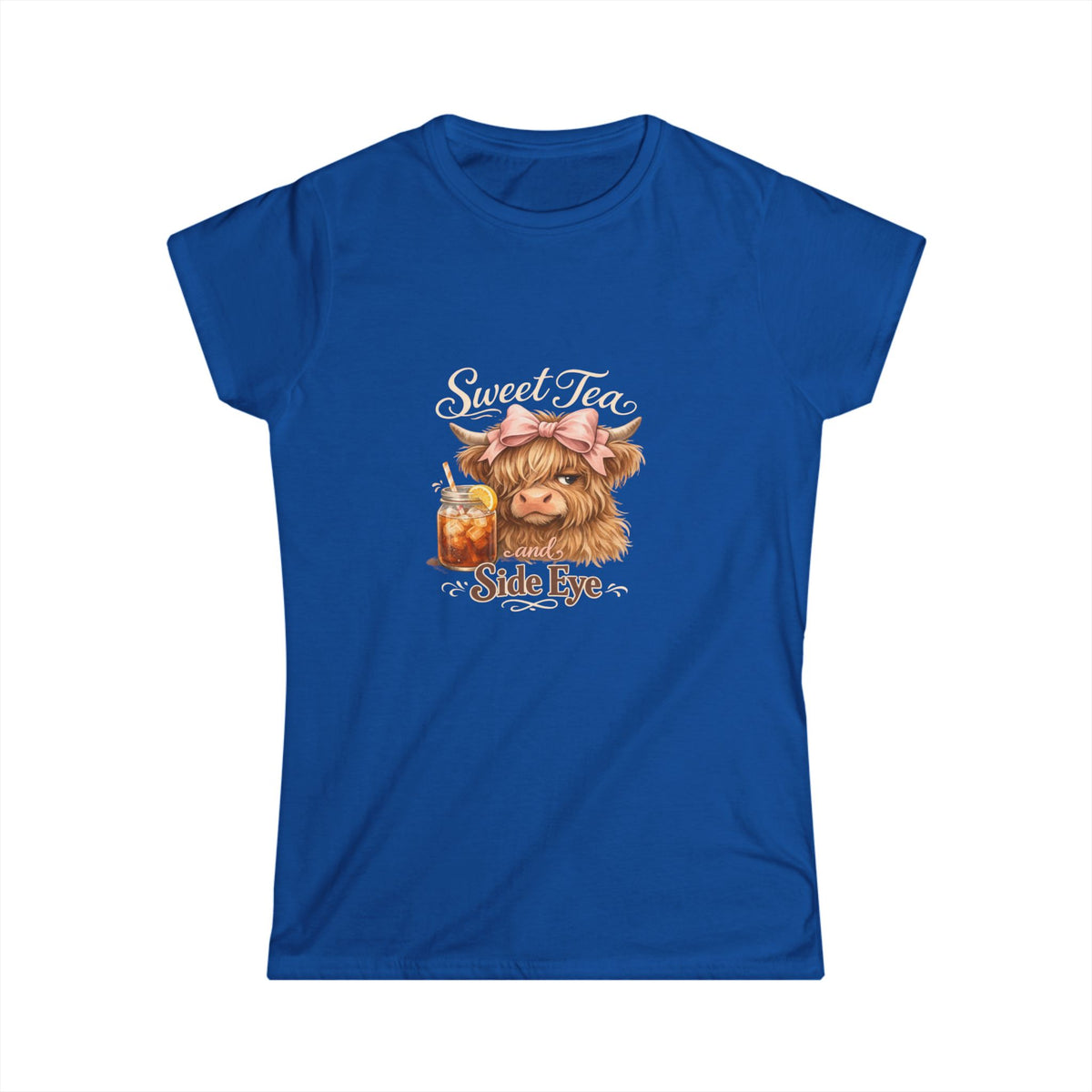 Side Eye Highland Cow Graphic Tee — Cute Scottish Cow with Mason Jar Iced Tea