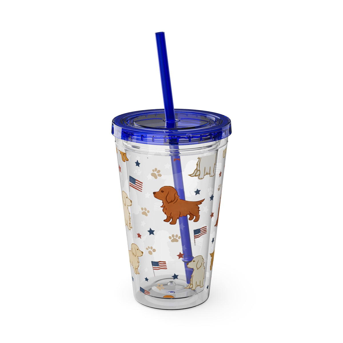 Patriotic Golden Retriever Tumbler with Straw — 16oz (American Flag & Paw Print)