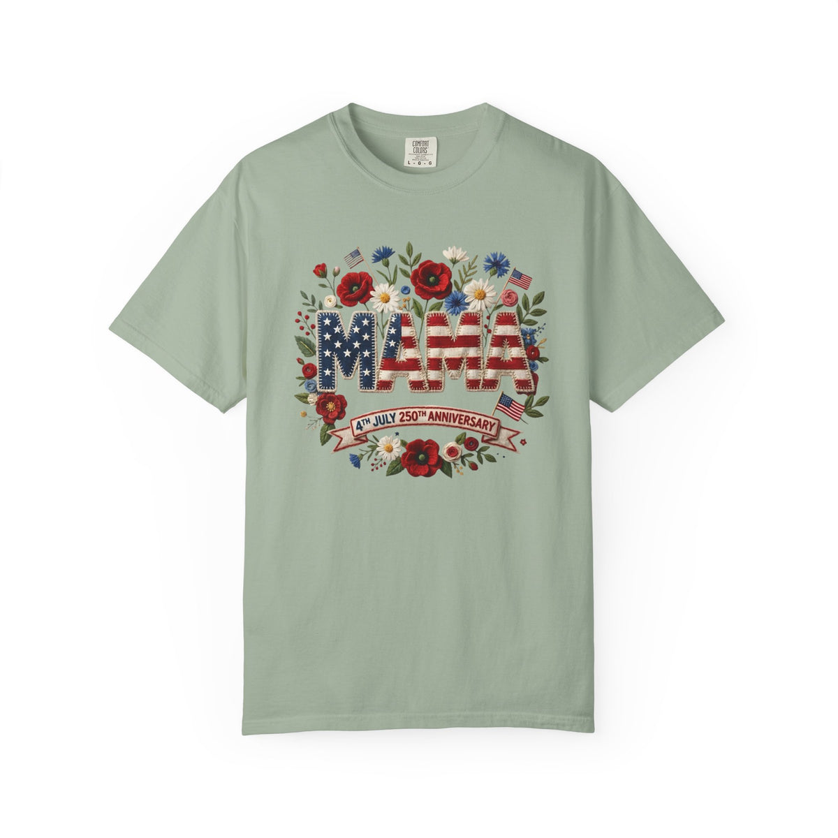 Mama Floral American Flag T-Shirt — Patriotic Mama Gift for Mother’s Day