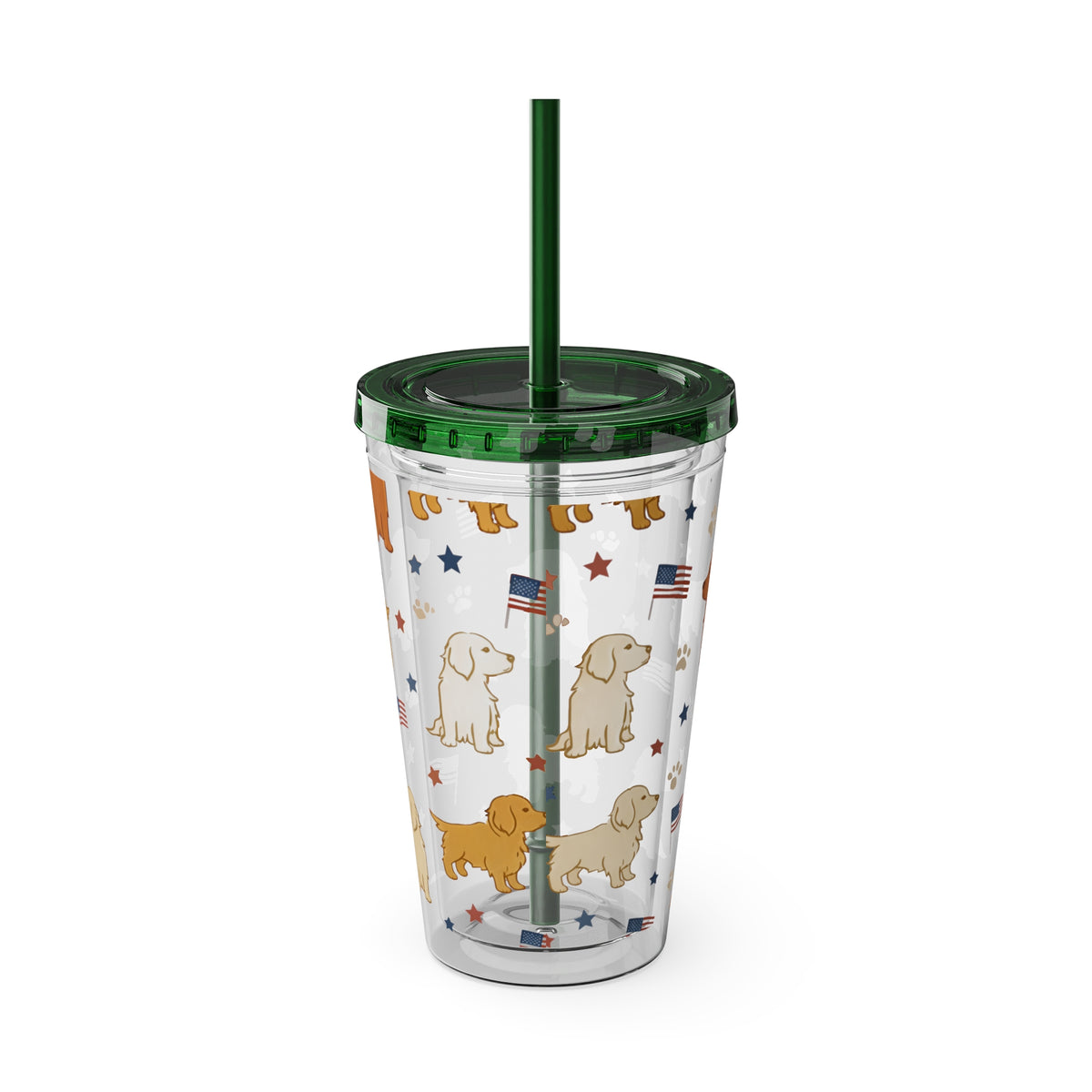 Patriotic Golden Retriever Tumbler with Straw — 16oz (American Flag & Paw Print)
