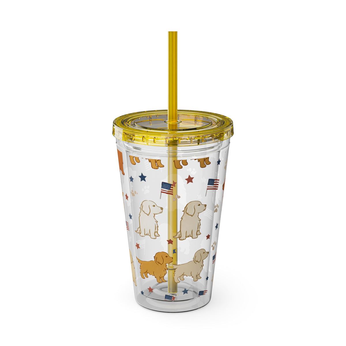 Patriotic Golden Retriever Tumbler with Straw — 16oz (American Flag & Paw Print)
