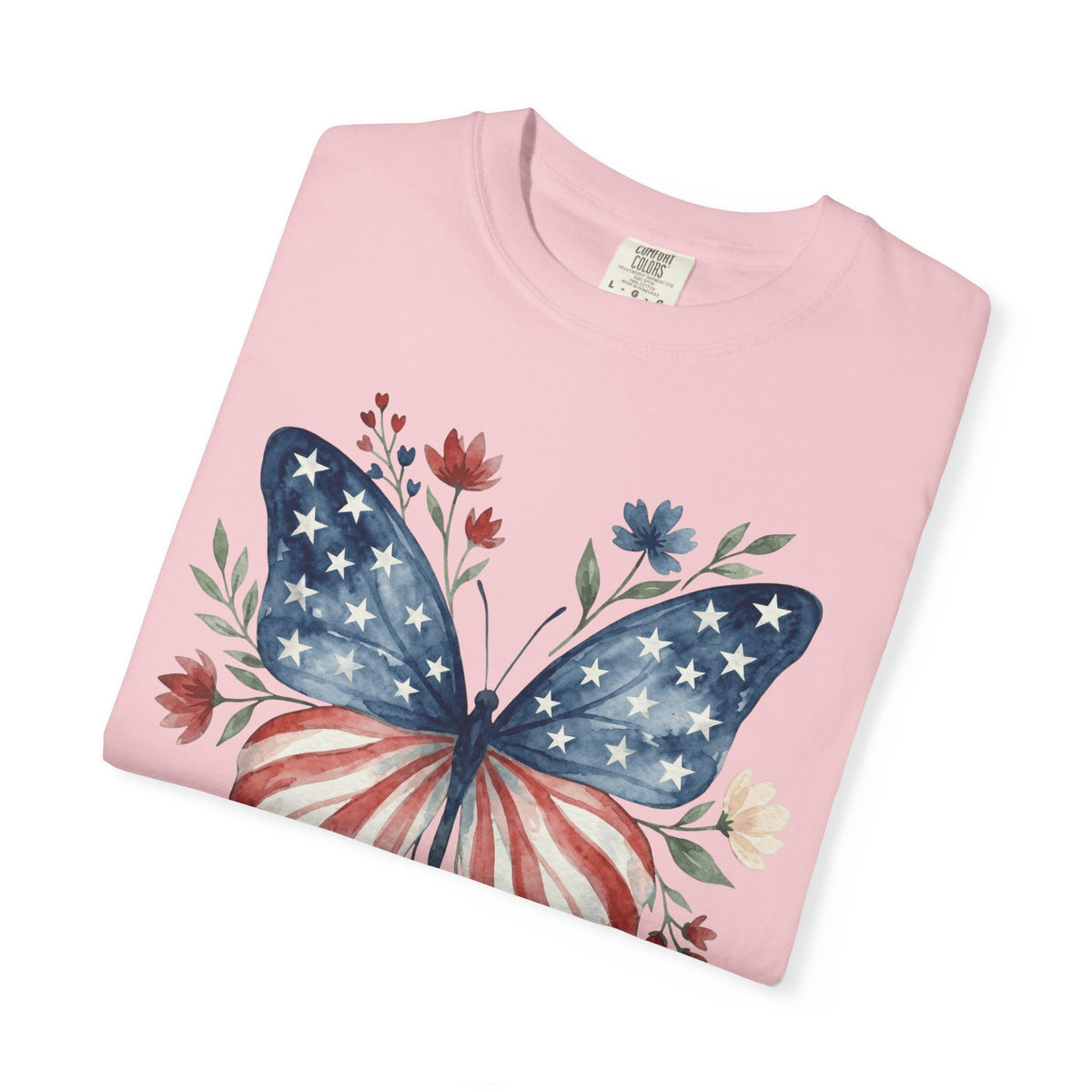 Patriotic Butterfly T‑Shirt — American Flag Floral Tee