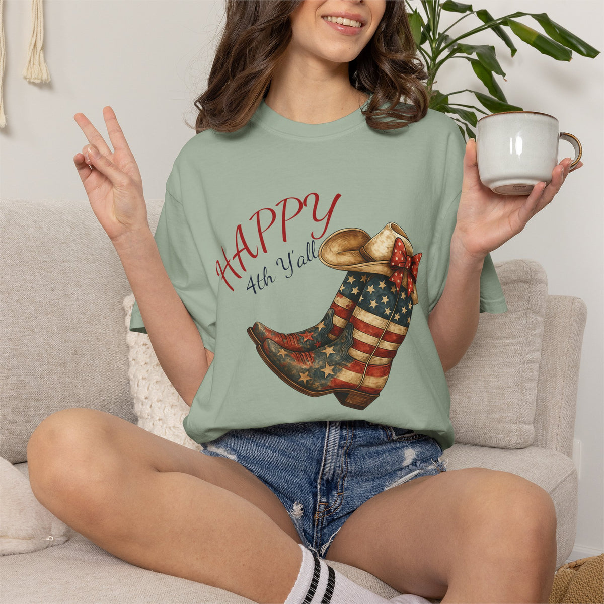 Happy 4th of July Cowboy Boot Graphic T-Shirt