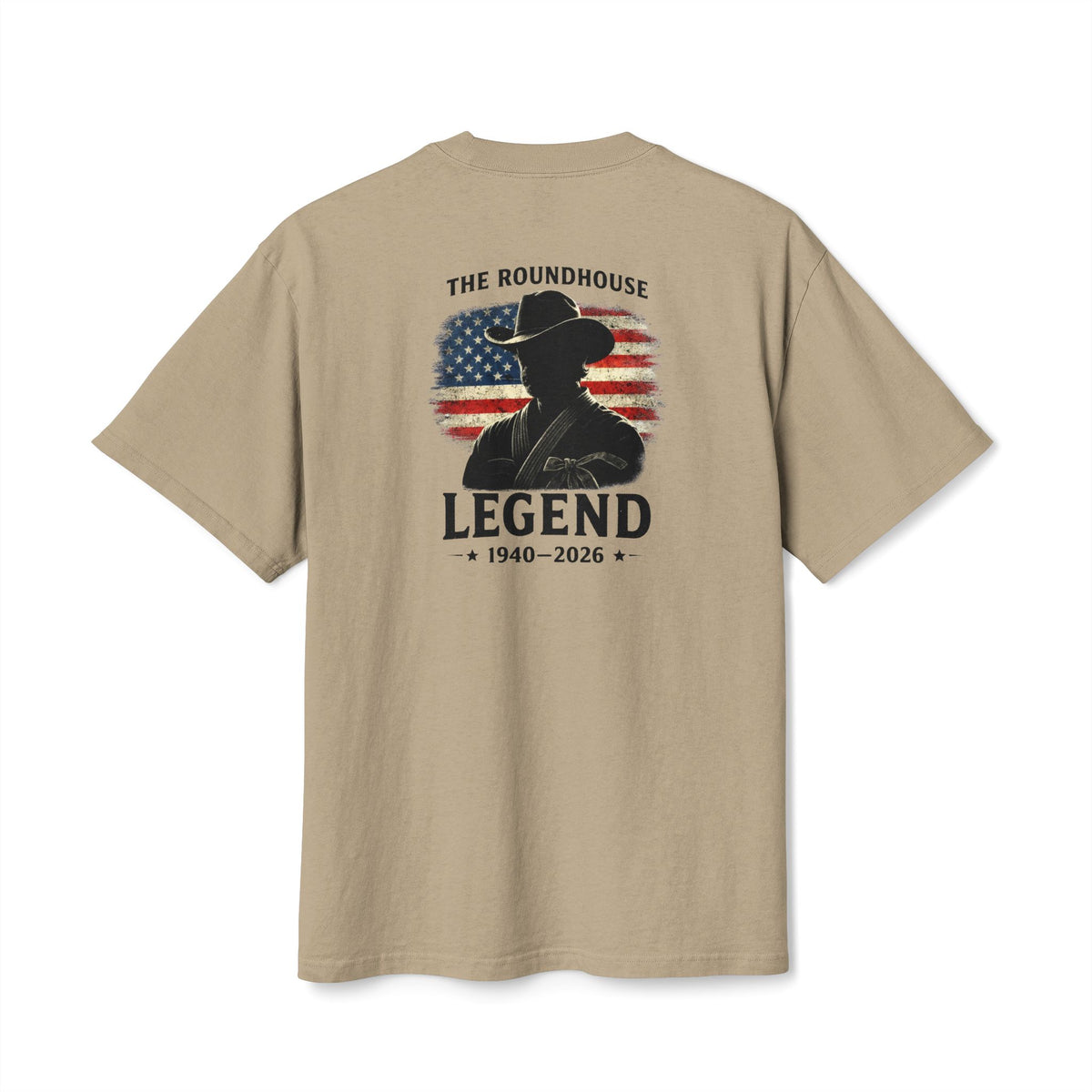 Premium Heavy Faded Tee - 'The Roundhouse Legend' Patriotic Cowboy Tribute