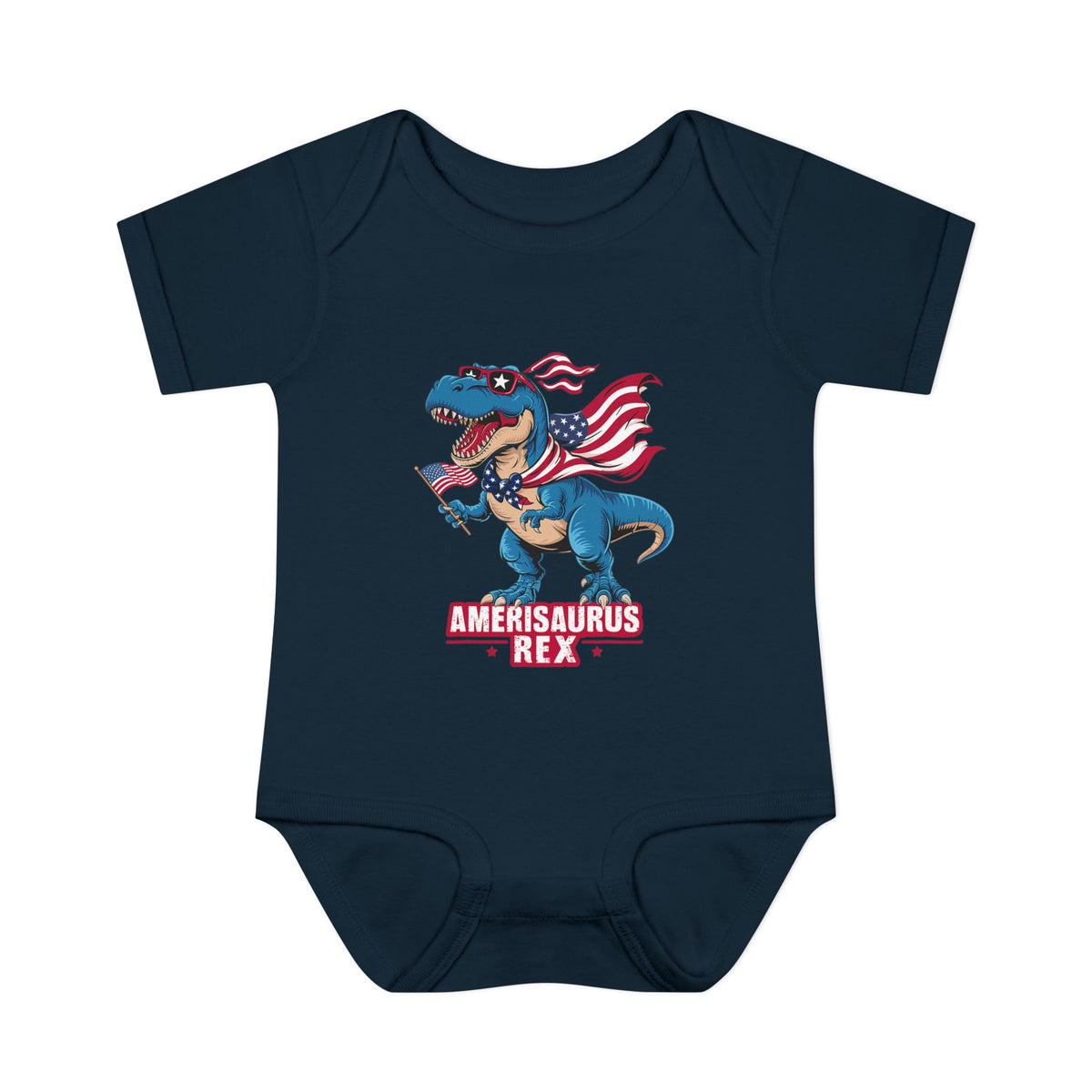 "Amerisaurus Rex" Patriotic T-Rex Baby Onesie (4th of July)