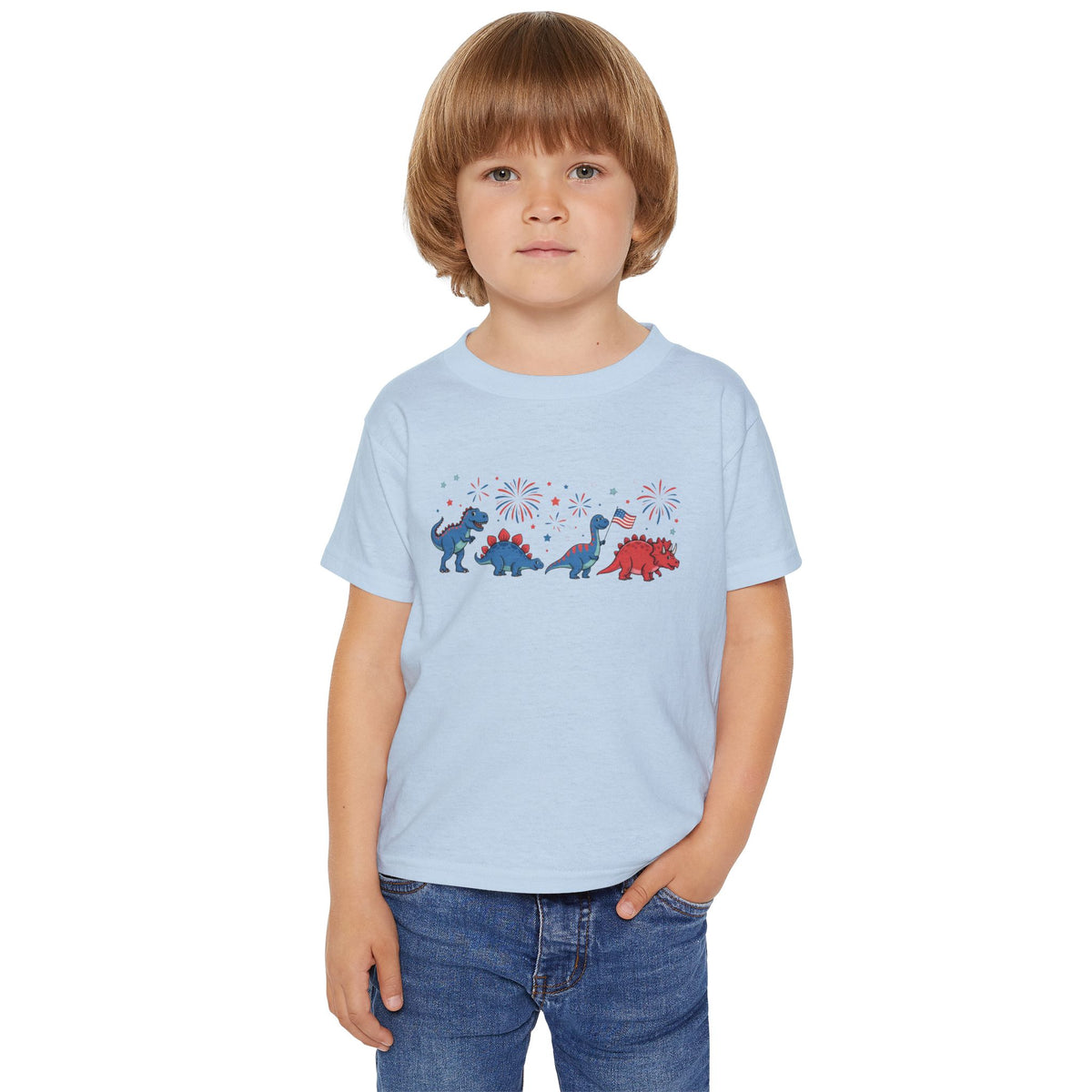 Toddler T‑Shirt — Red, White & Blue Dino Parade (4th of July Kids Tee)