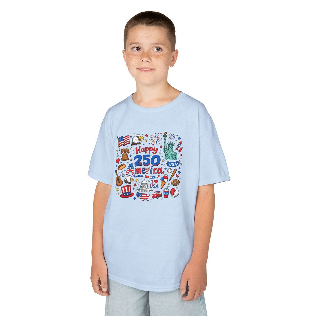 Kids 250th Patriotic USA Icons Tee for 250th Celebration