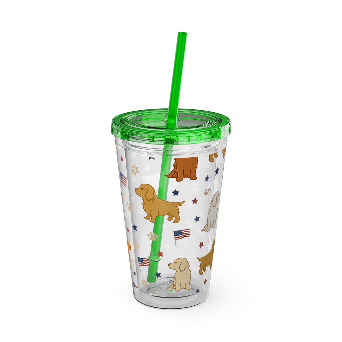 Patriotic Golden Retriever Tumbler with Straw — 16oz (American Flag & Paw Print)