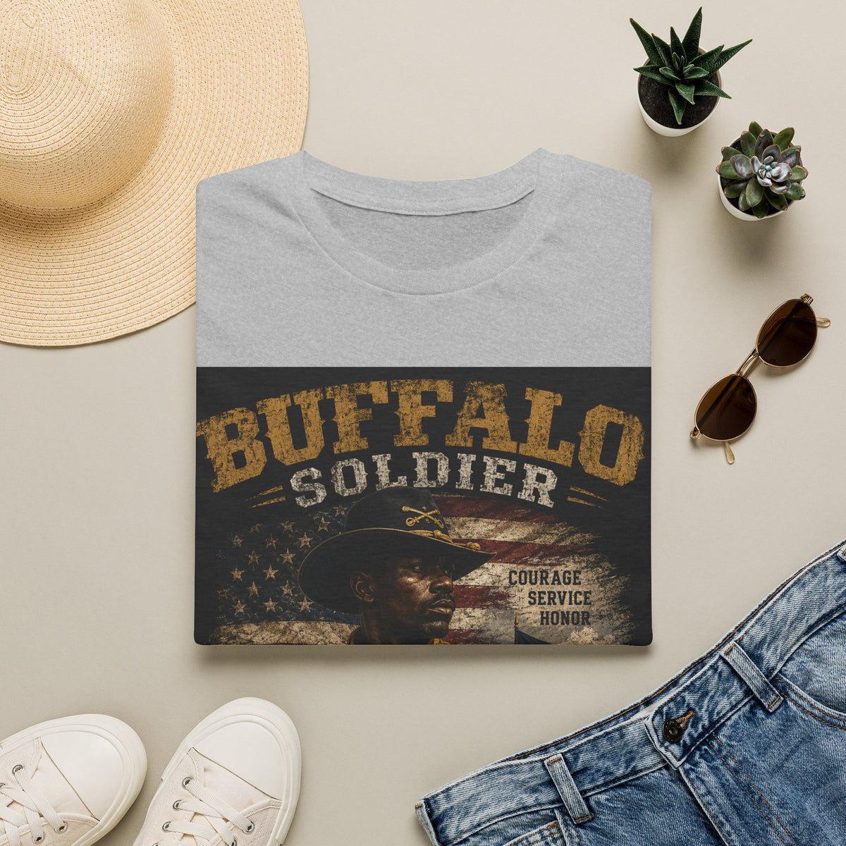 Buffalo Soldier T-Shirt — Vintage Military Tribute Tee (Courage • Service • Honor)