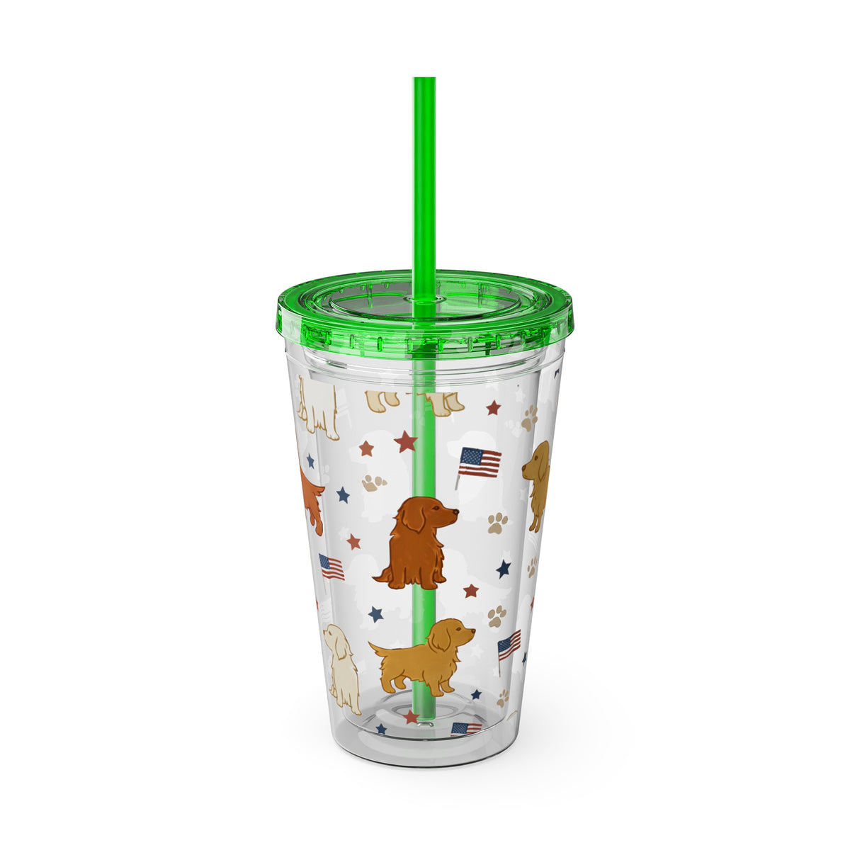 Patriotic Golden Retriever Tumbler with Straw — 16oz (American Flag & Paw Print)