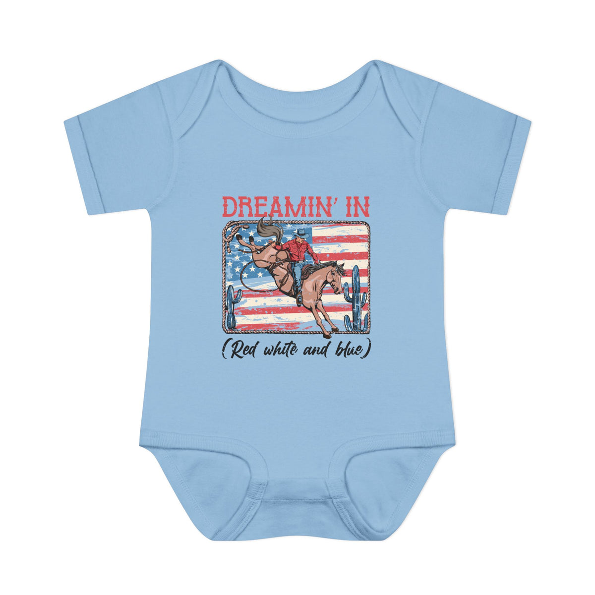 "Dreamin' In Red White and Blue" Patriotic Rodeo Baby Onesie