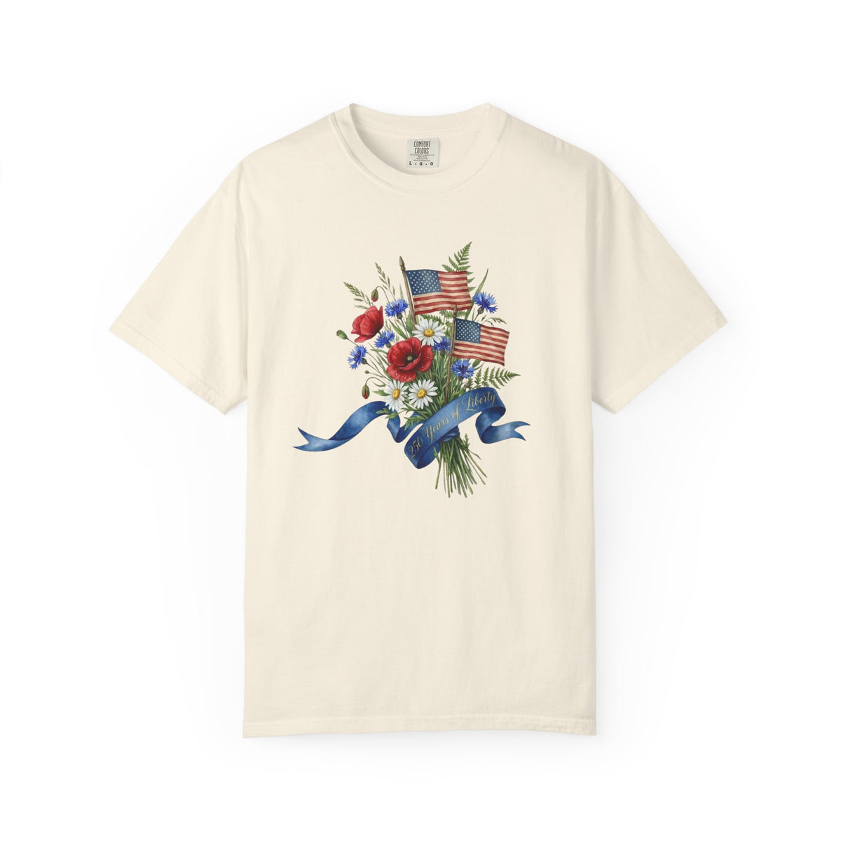 Patriotic Floral Bouquet T-Shirt — American Flag & Ribbon Graphic