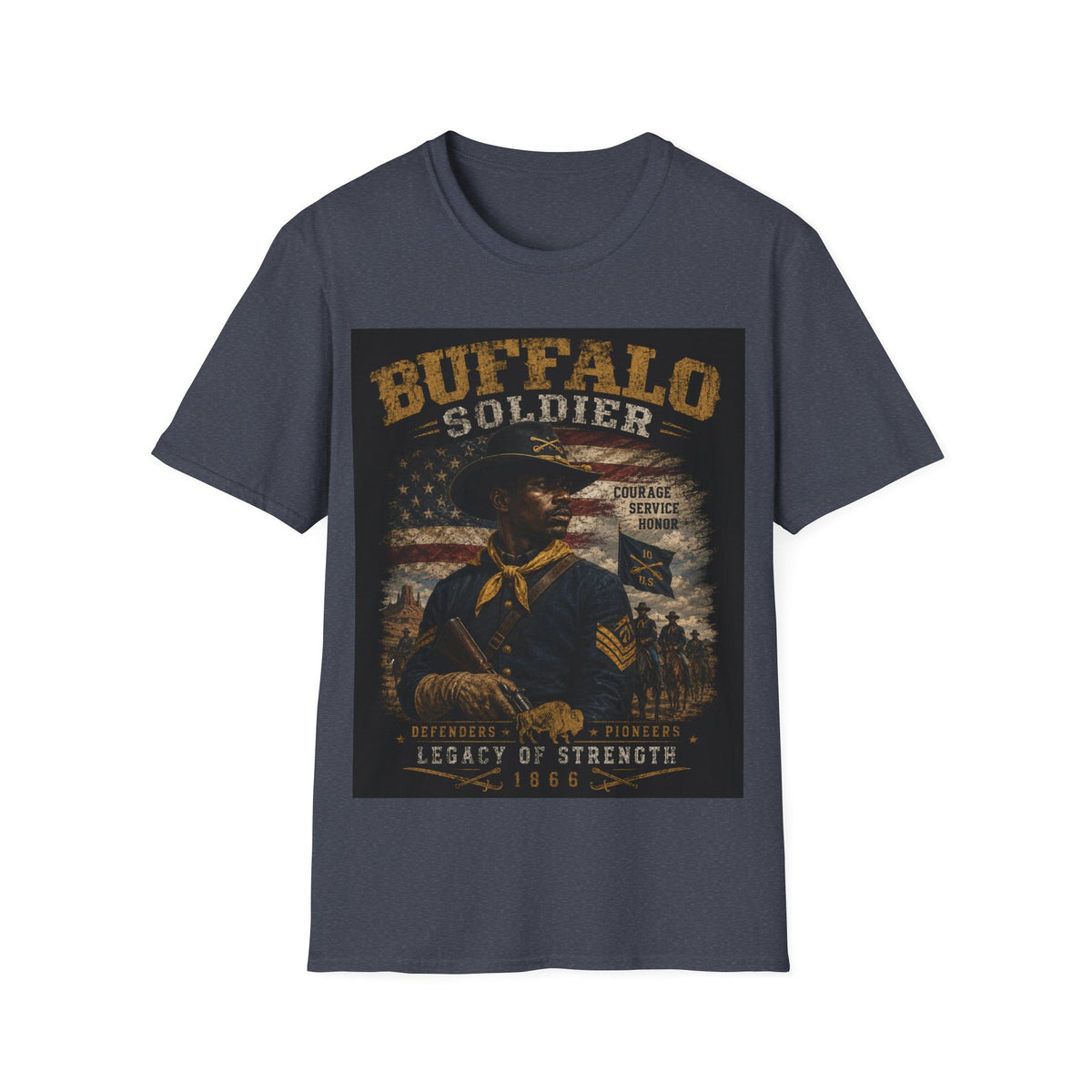 Buffalo Soldier T-Shirt — Vintage Military Tribute Tee (Courage • Service • Honor)