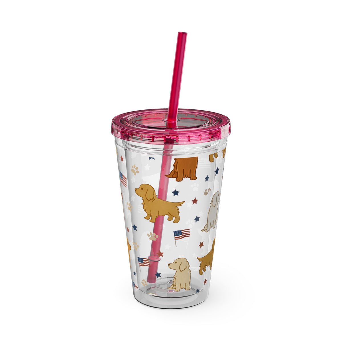 Patriotic Golden Retriever Tumbler with Straw — 16oz (American Flag & Paw Print)