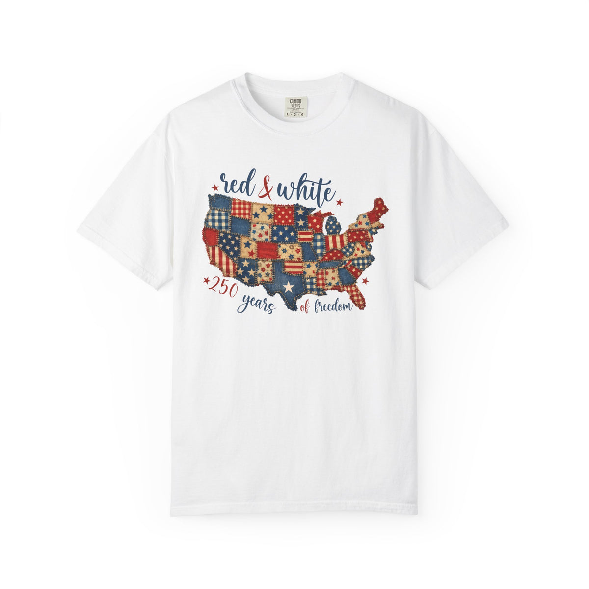 USA Map Patchwork T-Shirt — "Red & White" 250 Years