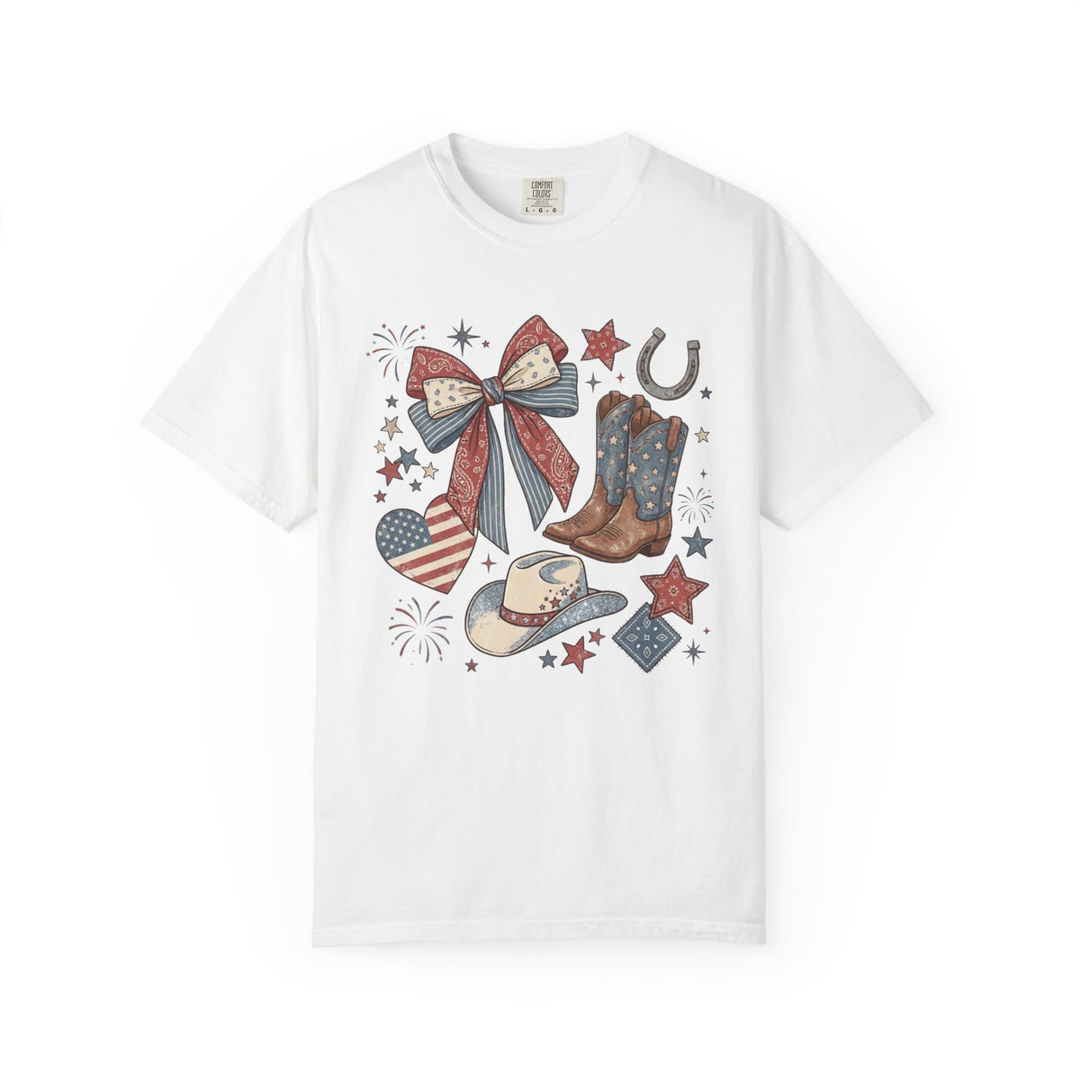 Cowboy Boots, Hat & Stars - Patriotic Western Graphic T-Shirt