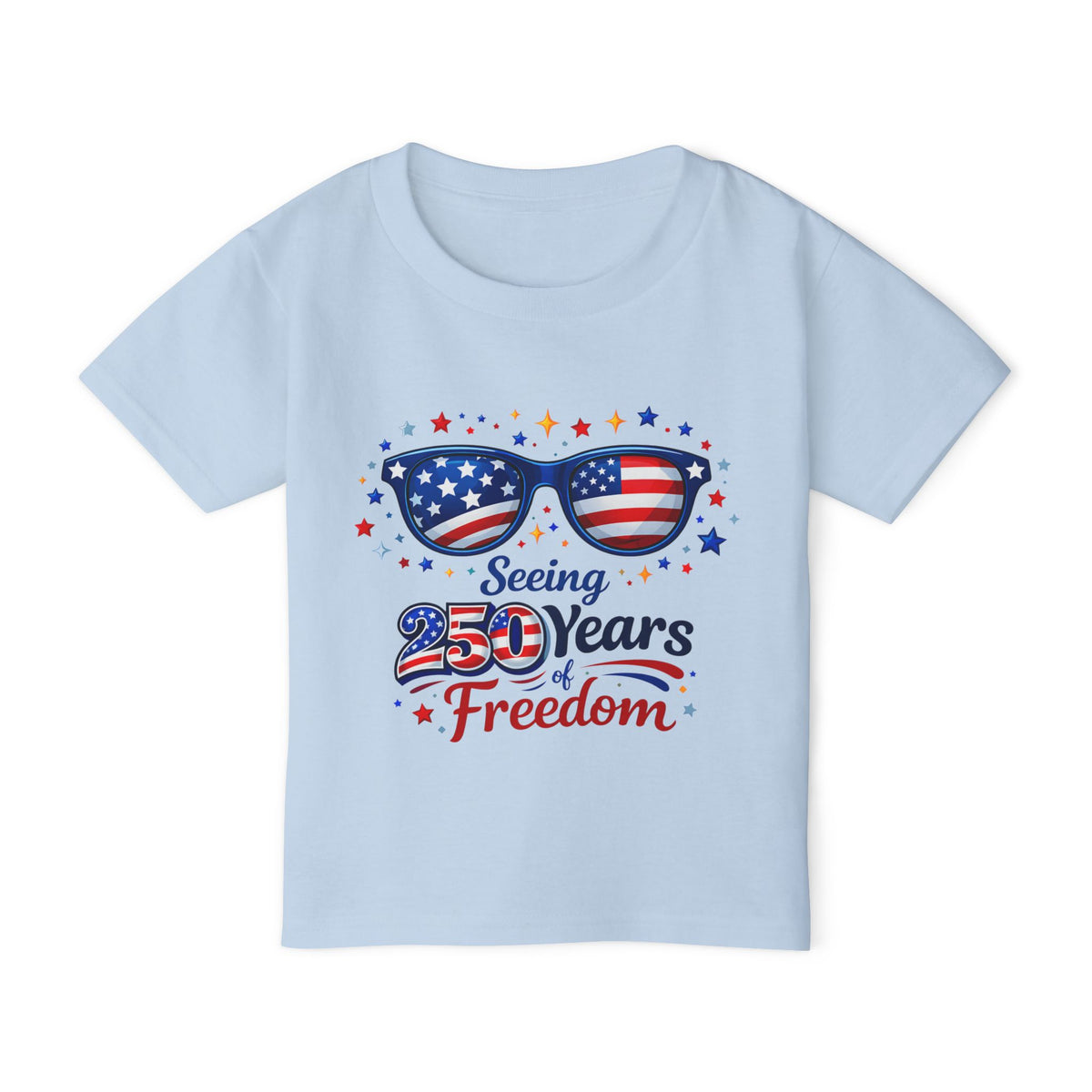 Toddler T-Shirt — "Seeing 250 Years of Freedom" Patriotic Sunglasses Tee