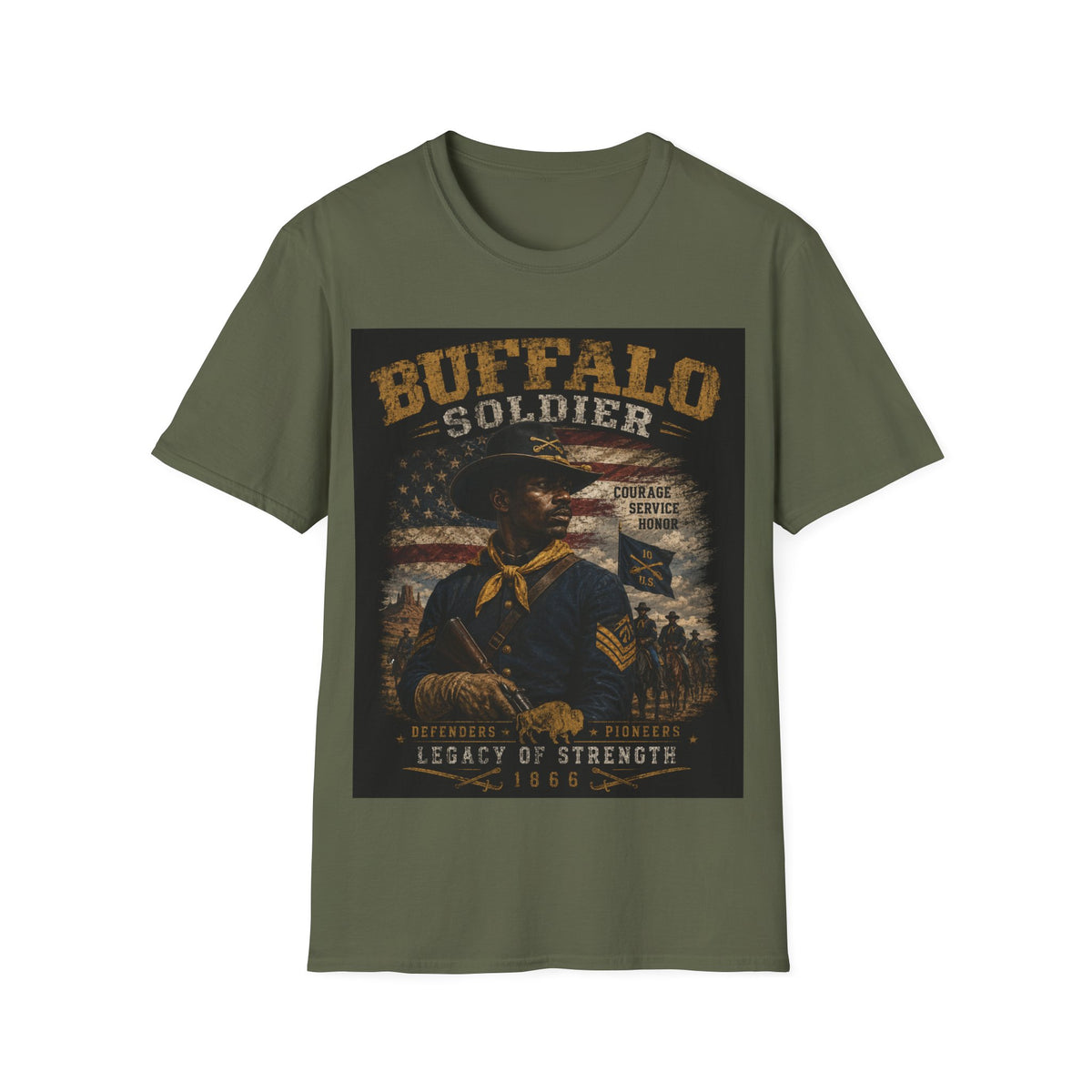 Buffalo Soldier T-Shirt — Vintage Military Tribute Tee (Courage • Service • Honor)