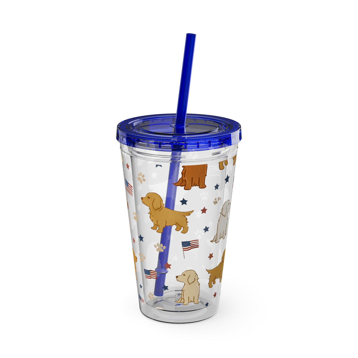 Patriotic Golden Retriever Tumbler with Straw — 16oz (American Flag & Paw Print)