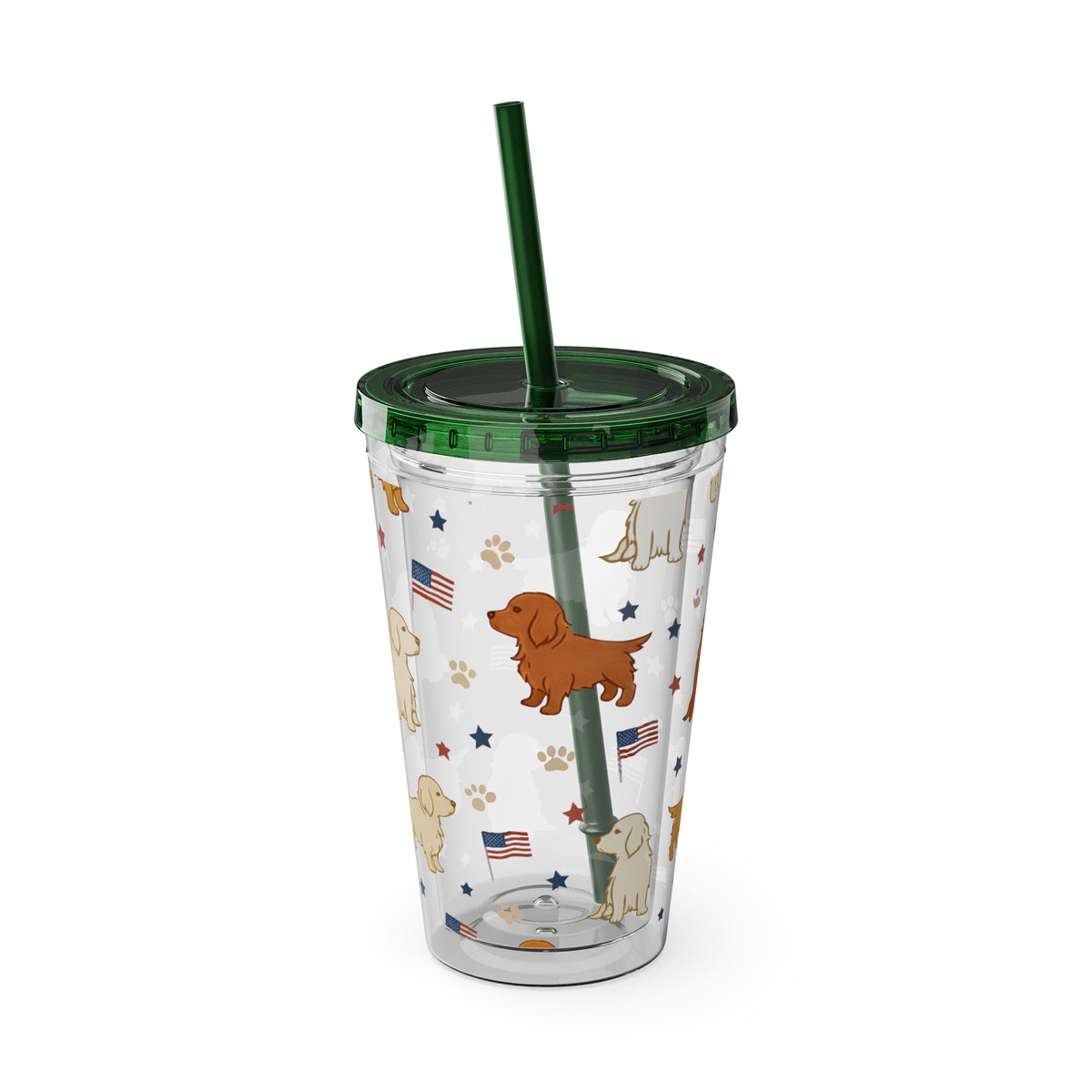 Patriotic Golden Retriever Tumbler with Straw — 16oz (American Flag & Paw Print)