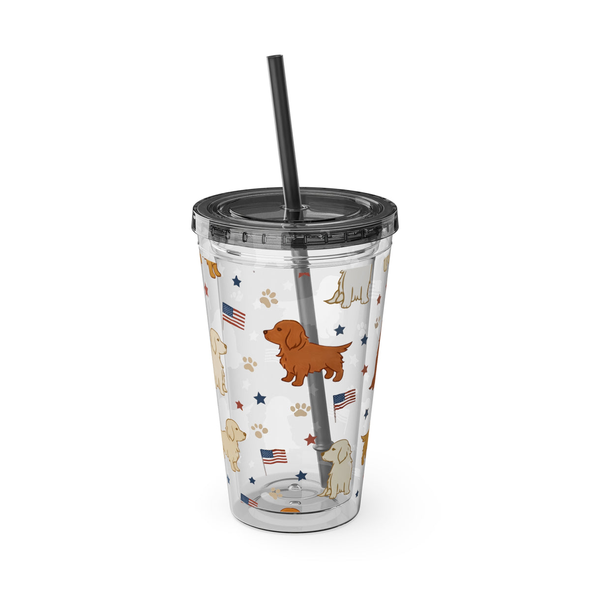 Patriotic Golden Retriever Tumbler with Straw — 16oz (American Flag & Paw Print)