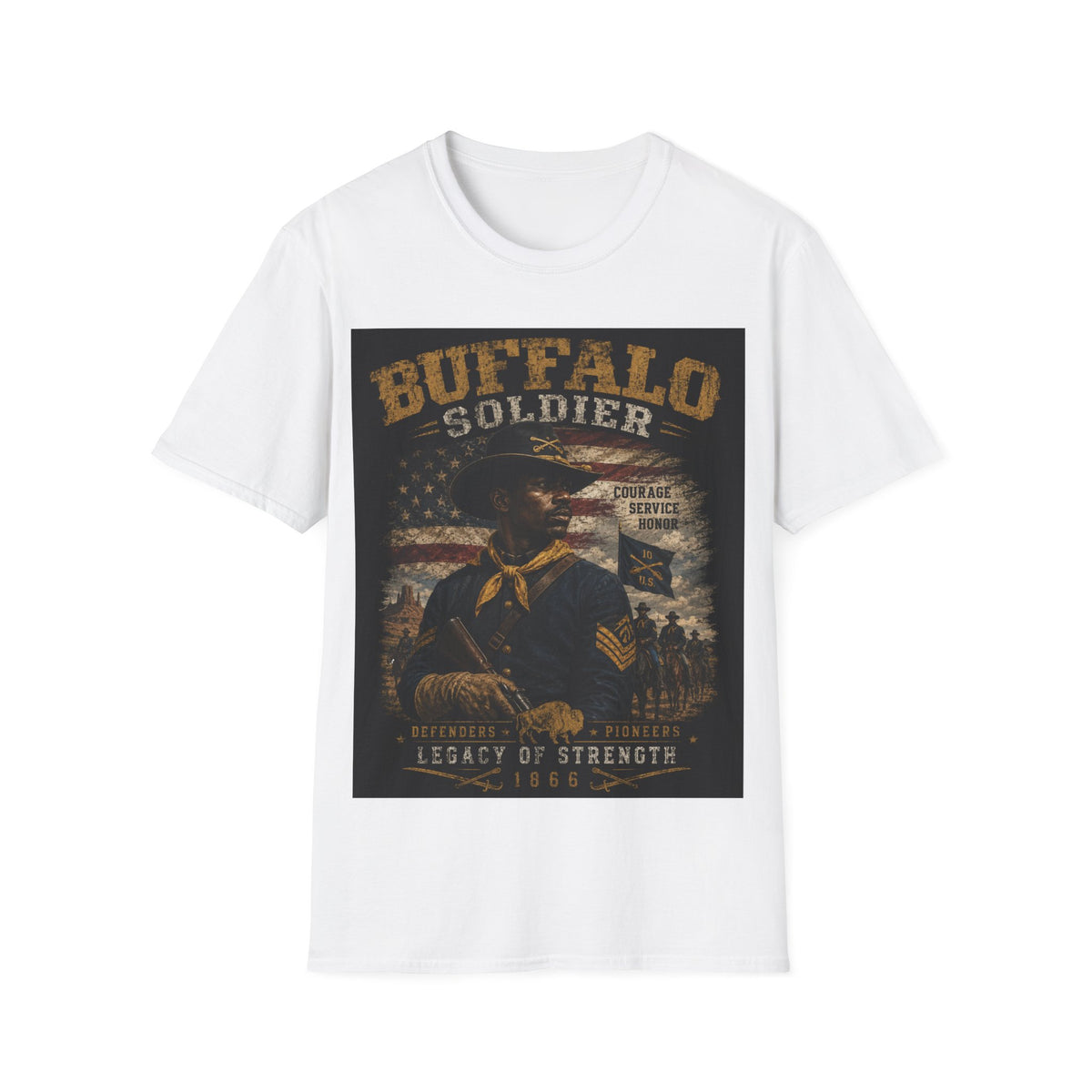 Buffalo Soldier T-Shirt — Vintage Military Tribute Tee (Courage • Service • Honor)