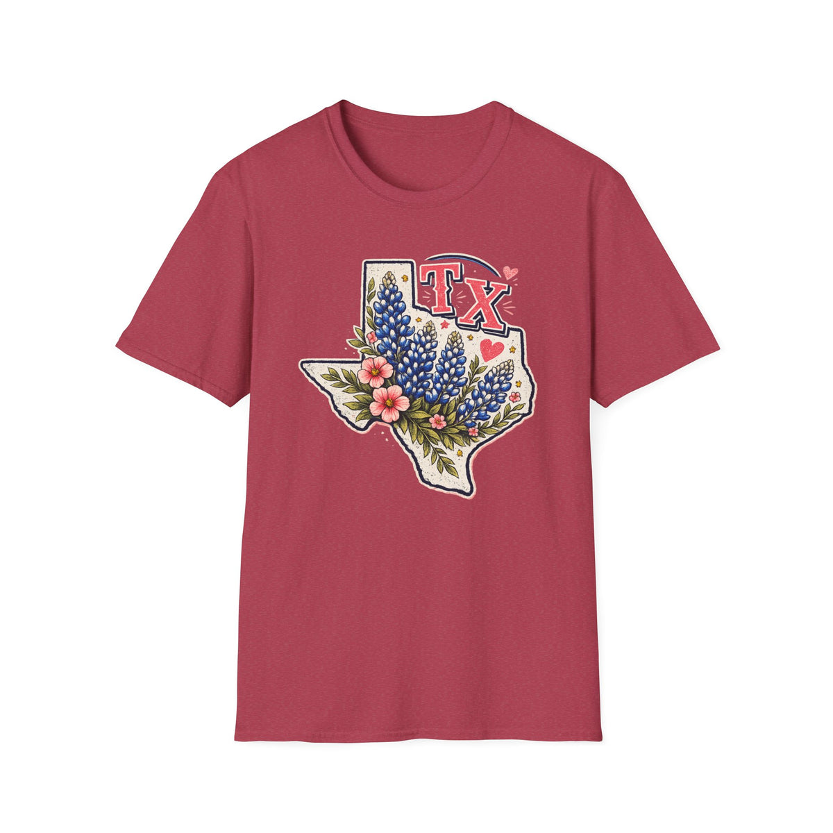 Texas Bluebonnet State T-Shirt — TX Floral Map Tee