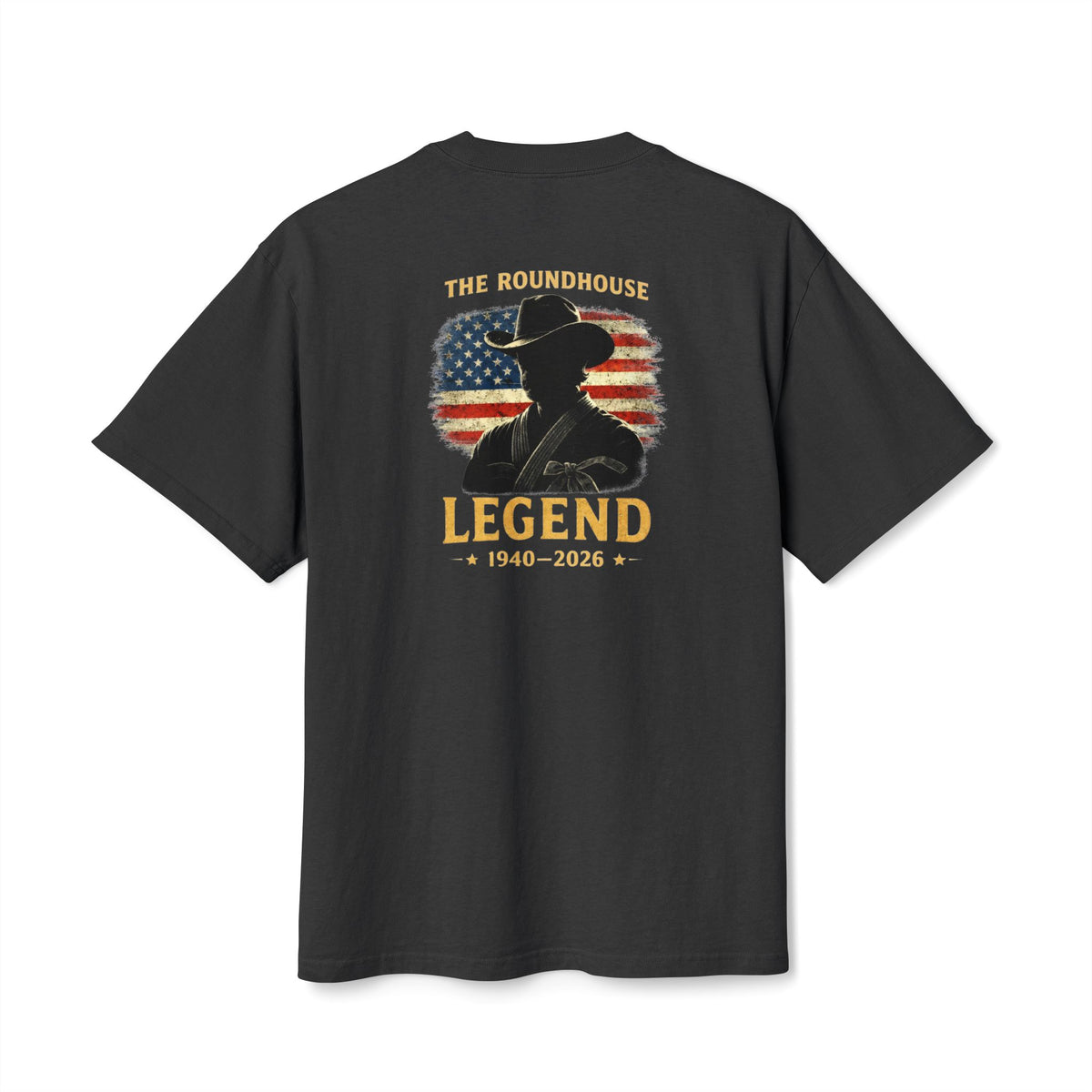Premium Heavy Faded Tee - 'The Roundhouse Legend' Patriotic Cowboy Tribute