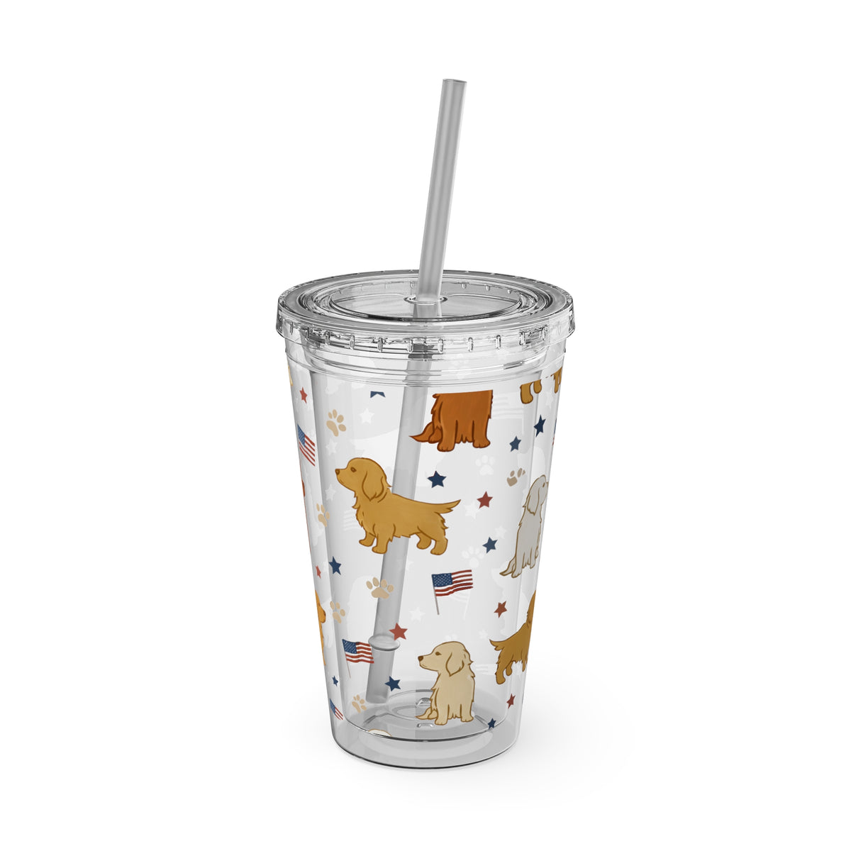 Patriotic Golden Retriever Tumbler with Straw — 16oz (American Flag & Paw Print)