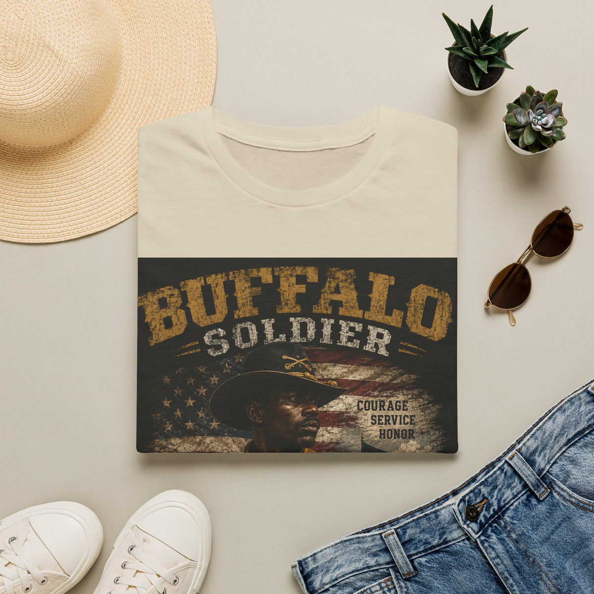 Buffalo Soldier T-Shirt — Vintage Military Tribute Tee (Courage • Service • Honor)