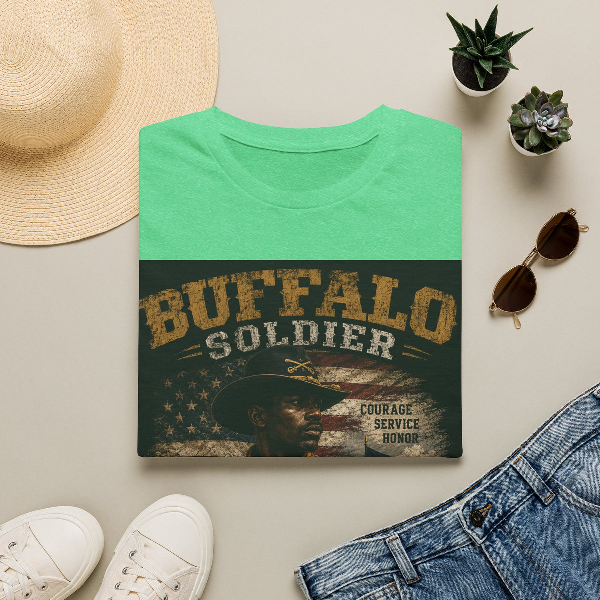 Buffalo Soldier T-Shirt — Vintage Military Tribute Tee (Courage • Service • Honor)