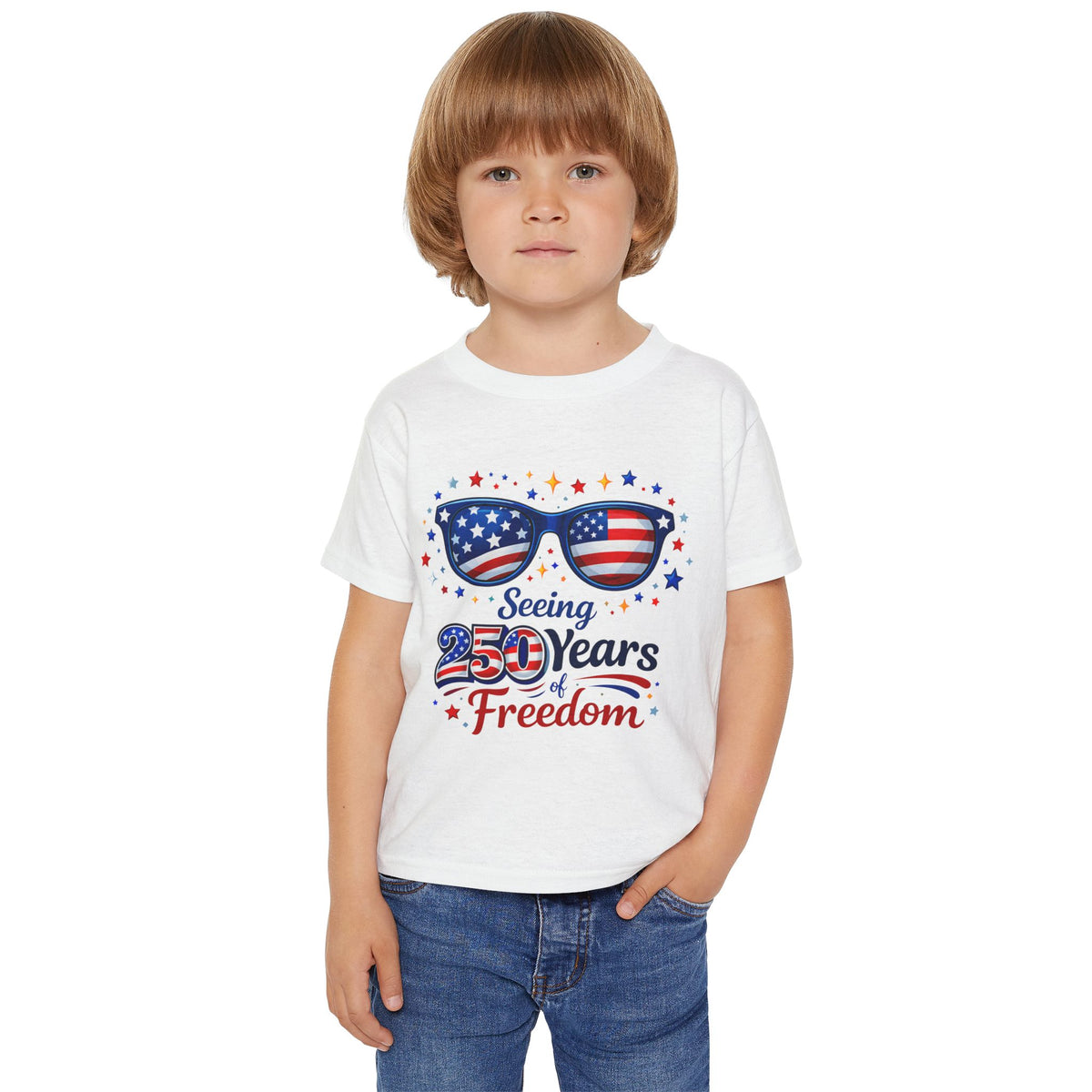 Toddler T-Shirt — "Seeing 250 Years of Freedom" Patriotic Sunglasses Tee